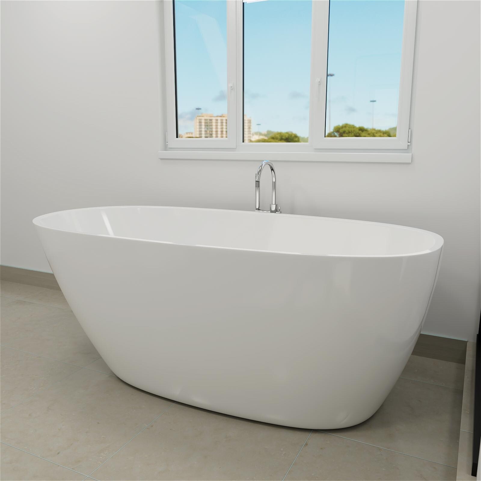 Vanity Art 59" or 67" Stone Resin Oval Freestanding Bathtub, Soaking ...